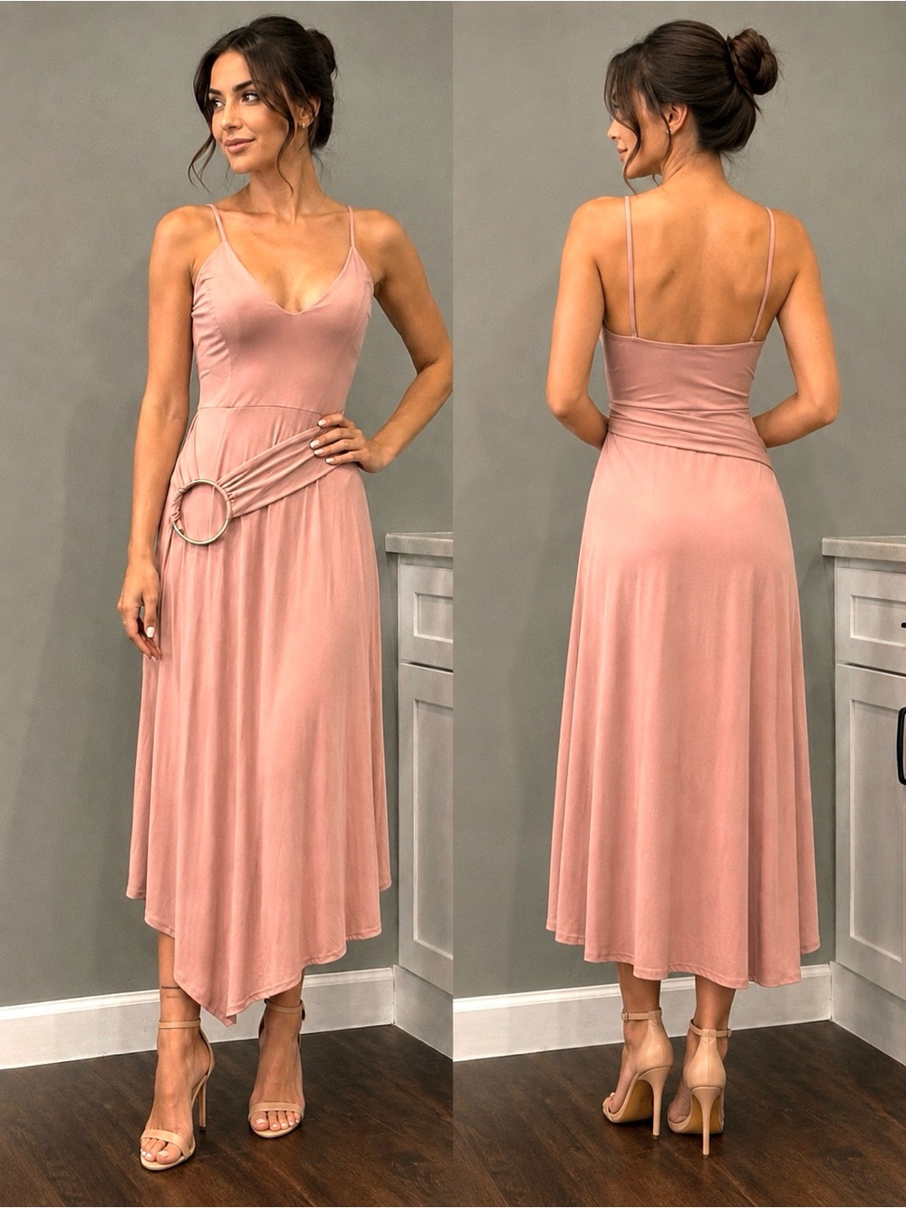 ⭐️Gorgeous Rose Tank belted Asymmetrical Hem dress Size L